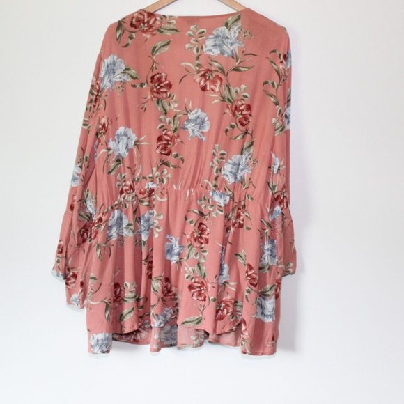 Torrid Dusty Coral Floral Crinkle Gauze Crochet Babydoll Top Size 3 3X H13239 - Picture 8 of 12